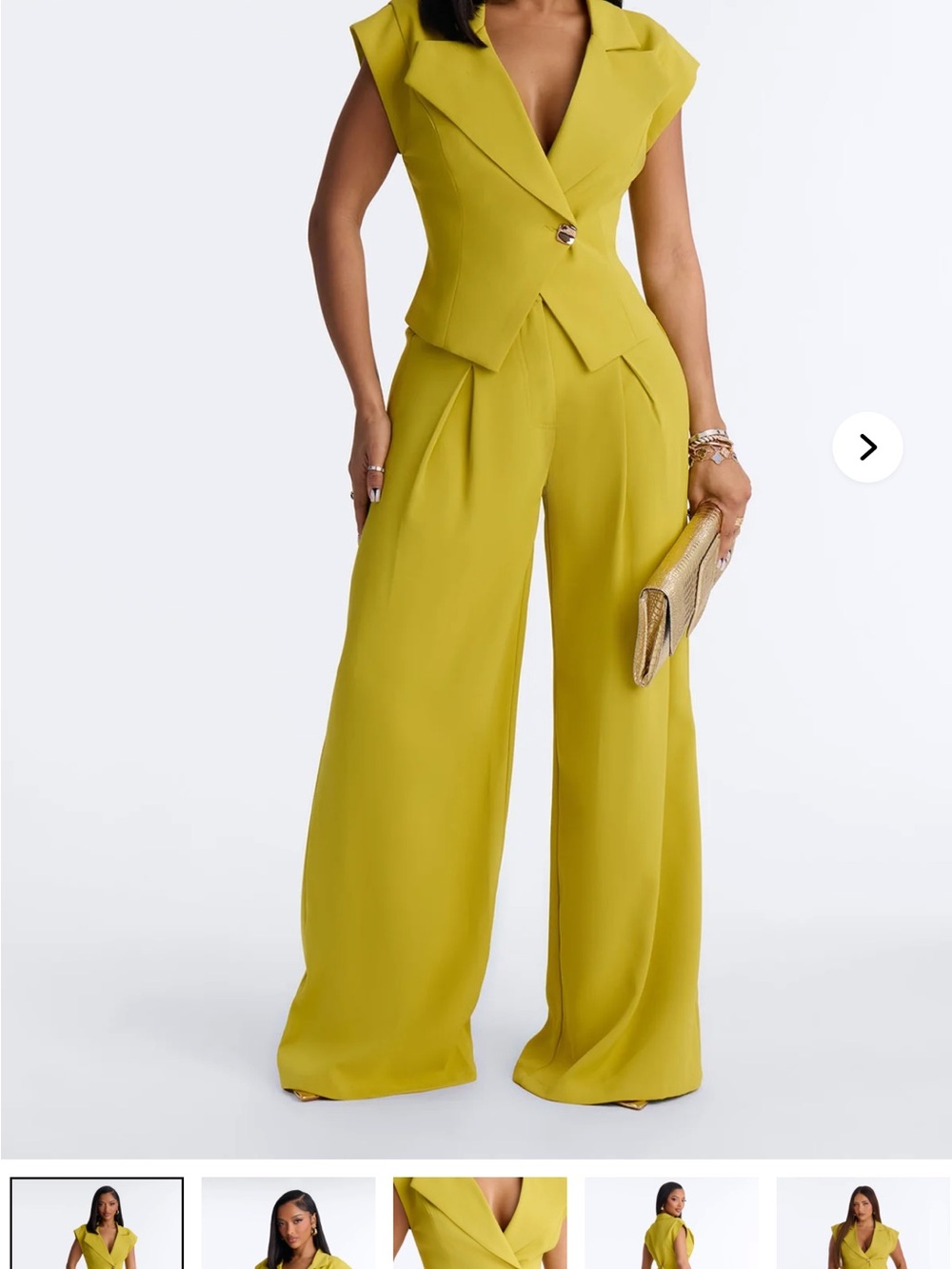Fashion Nova Chartreuse Wide-Leg Tailored Jumpsuit